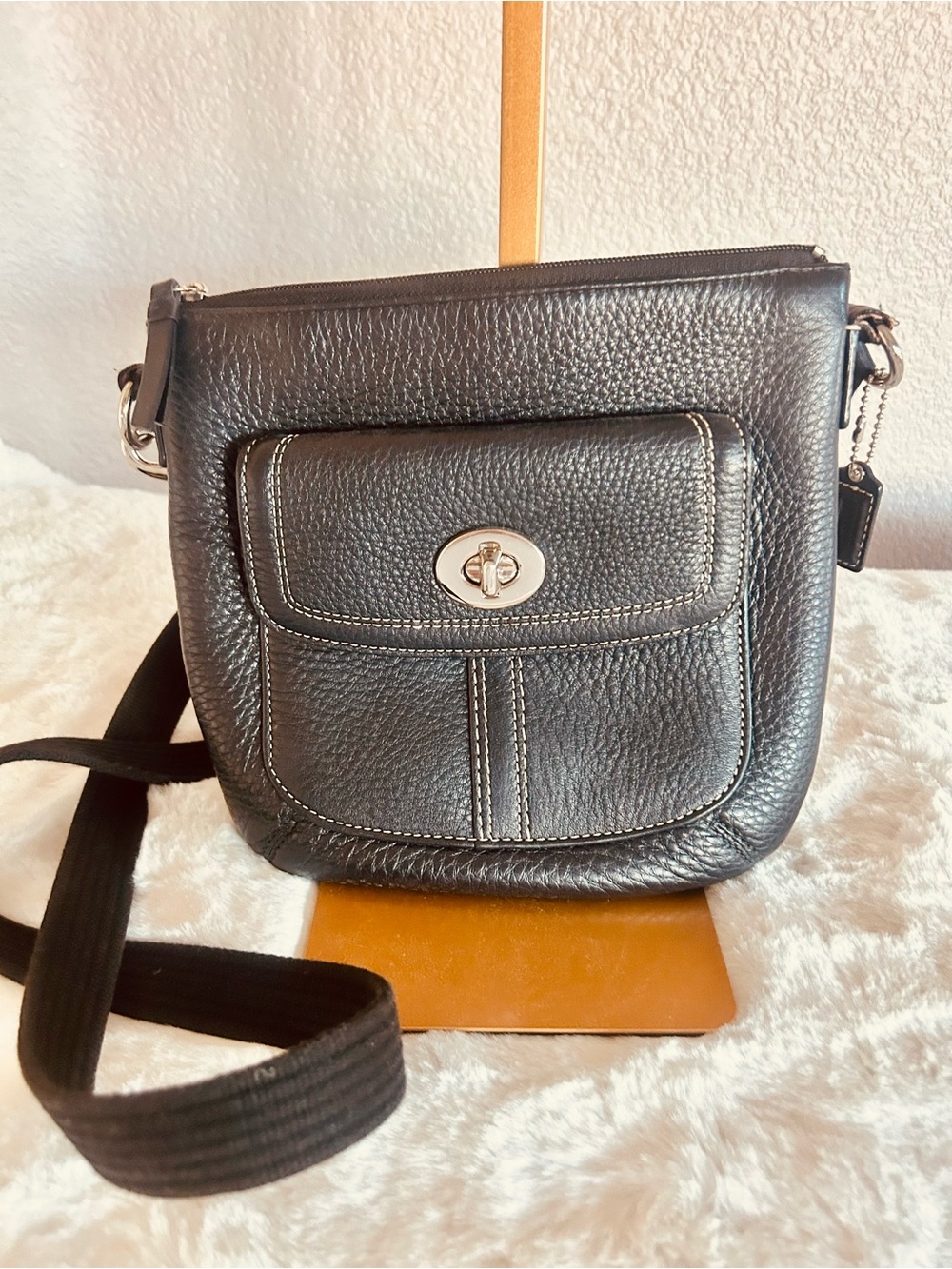 Coach Black Pebbled Leather Turnlock Crossbody